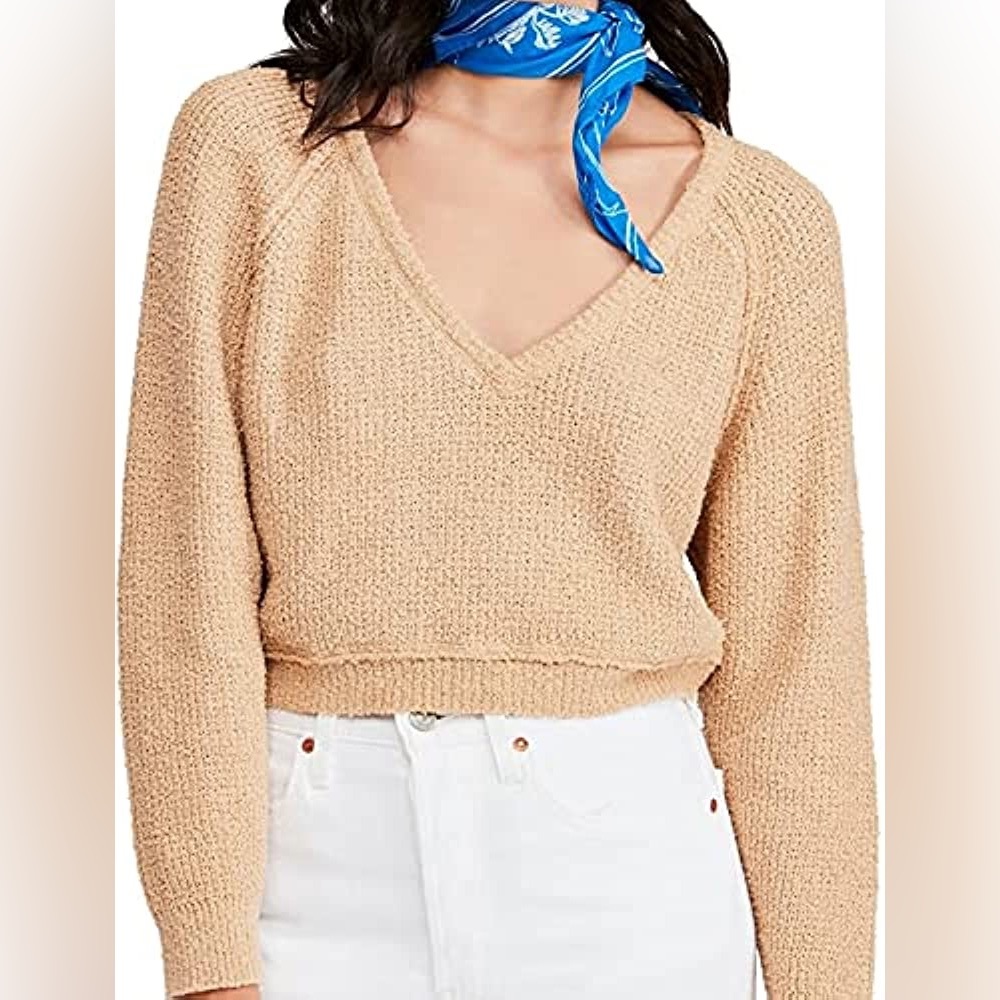 Free People Women's High Low V-Neck Cropped Sweater